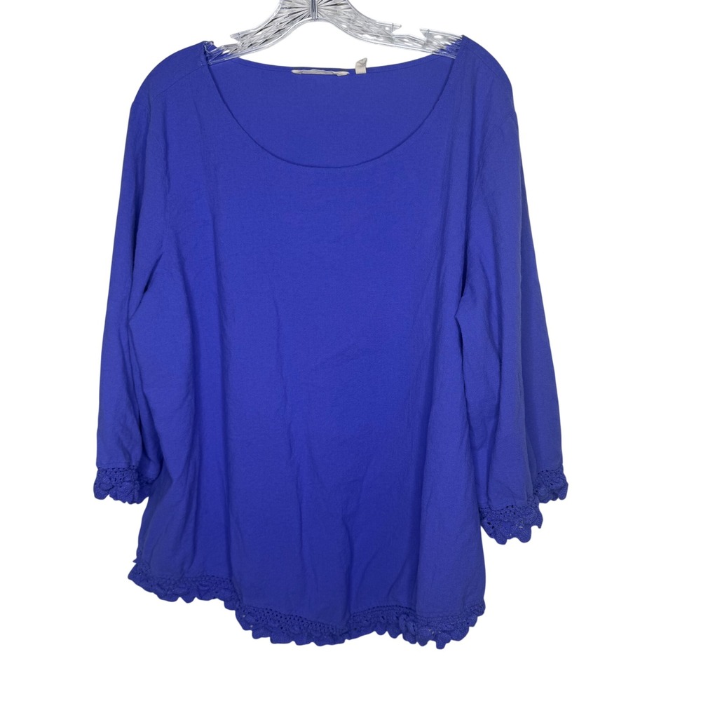 Soft Surroundings Purple 2X 3/4 Sleeve Lace Trim Tunic Top‎